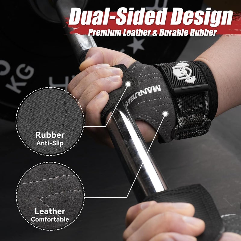 M MANUEKLEAR MANUEKLEAR Gym Straps Weight Lifting, Double Leather Lifting Straps for Men Deadlift with Cushion Wrist Loop, Gym Lifting Wrist Wraps for Weightlifting - Image 2